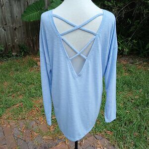Xersion 💙 Womens Open Back Off Shoulder Baby Blue Relaxed Fit Casual Top  💙